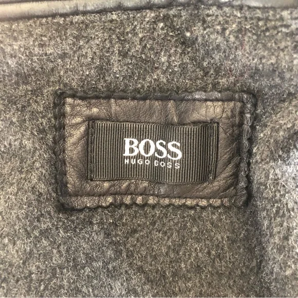Hugo Boss Black Soft Leather Removeable Sheepskin Collar Bomber Jacket Men's 46 - Picture 10 of 16